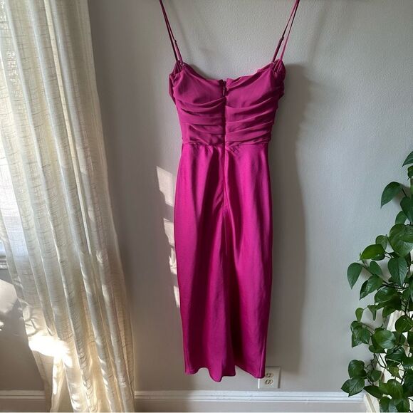 House of CB Hot Pink Teia Mixed Media Georgette Midi Dress - Picture 5 of 12